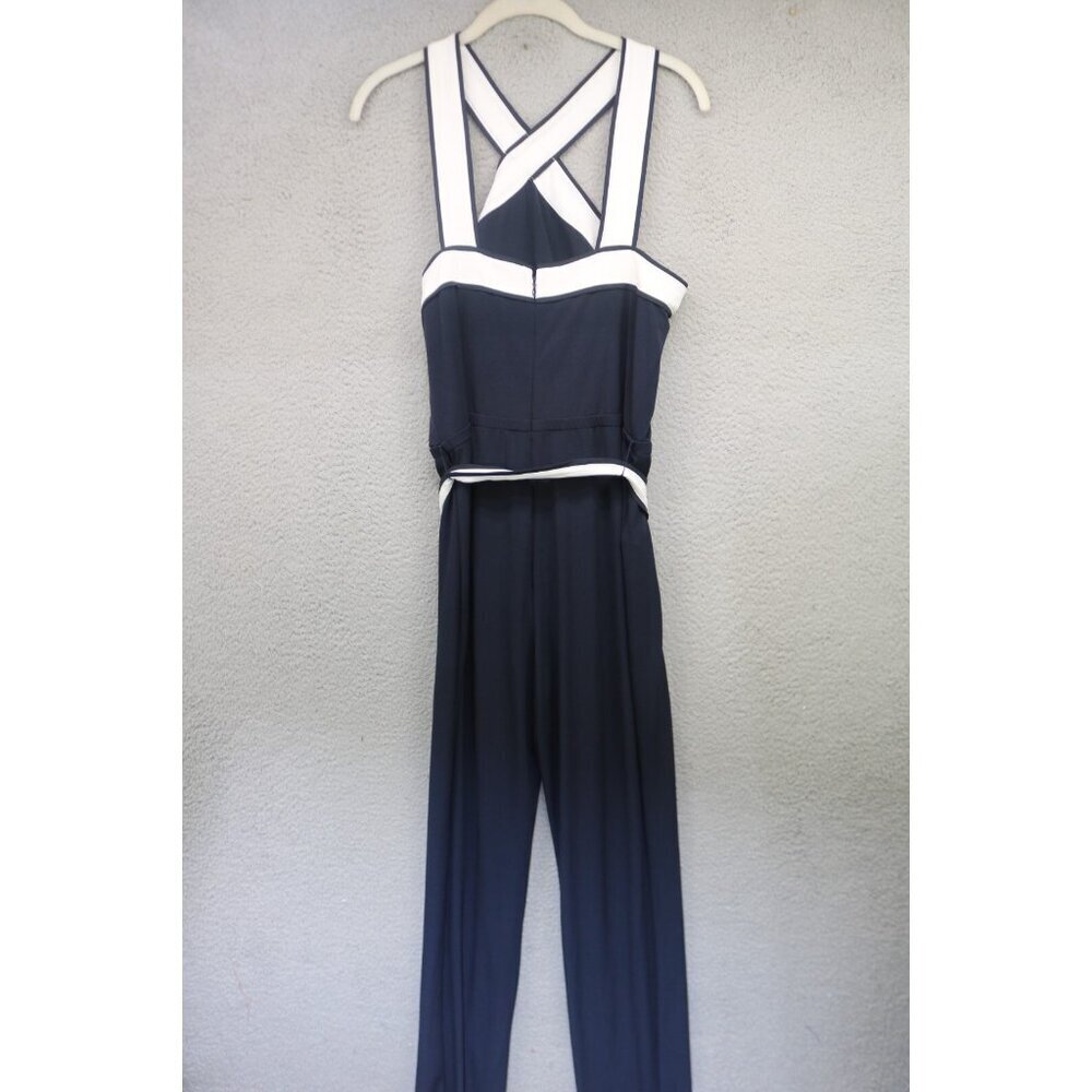 Ann Taylor Navy/White Jumpsuit-Size 6-Strappy-Nautical-Stretchy-Back Zip - Picture 6 of 11